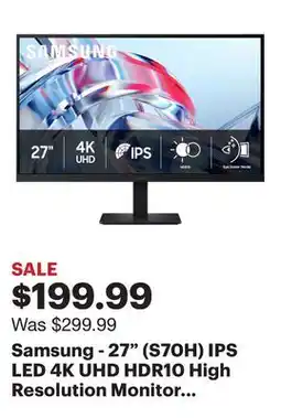 Best Buy Samsung - 27 (S70H) IPS LED 4K UHD HDR10 High Resolution Monitor (HDMI, DP) - Black offer