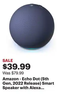 Best Buy Amazon - Echo Dot (5th Gen, 2022 Release) Smart Speaker with Alexa - Deep Sea Blue offer