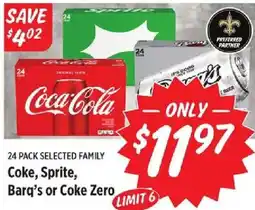 Rouses 24 pack selected family coke, sprite, barq's or coke zero offer