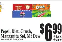 Baja Ranch Pepsi, Diet, Crush, Manzanita Sol, Mt Dew offer