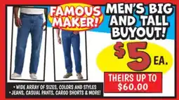 Ollie's FAMOUS MAKER! MEN'S BIG AND TALL BUYOUT offer
