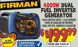 Ollie's FIRMAN 4000W DUAL FUEL INVERTER GENERATOR offer