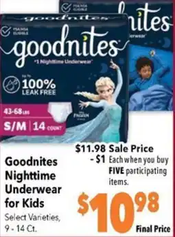 Super Saver Goodnites Nighttime Underwear for Kids offer