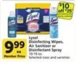 Pavilions Lysol Disinfecting Wipes, Air Sanitizer or Disinfectant Spray offer