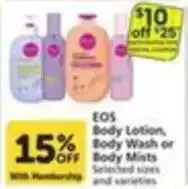 Pavilions Eos Body Lotion, Body Wash or Body Mists offer