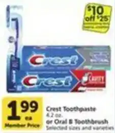 Pavilions Crest Toothpaste or Oral B Toothbrush offer