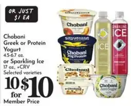 Pavilions Chobani Greek or Protein Yogurt or Sparkling Ice offer