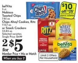 Pavilions BelVita Toasted Chips, Chips Ahoy! Cookies, Ritz or Snack Crackers offer