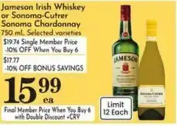 Pavilions Jameson Irish Whiskey or Sonoma-Cutrer Sonoma Chardonnay offer