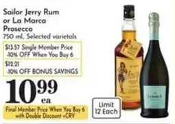 Pavilions Sailor Jerry Rum or La Marca Prosecco offer