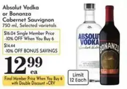 Pavilions Absolut Vodka or Bonanza Cabernet Sauvignon offer