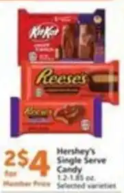 Pavilions Hershey's Single Serve Candy offer
