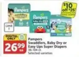 Pavilions Pampers Swaddlers, Baby Dry or Easy Ups Super Diapers offer