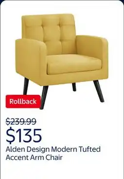 Walmart Alden Design Modern Tufted Accent Arm Chair with Rubber Wood Leg for Living Room, Yellow offer