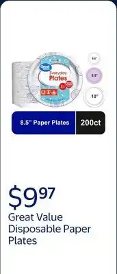 Walmart Great Value Disposable Paper Plates offer