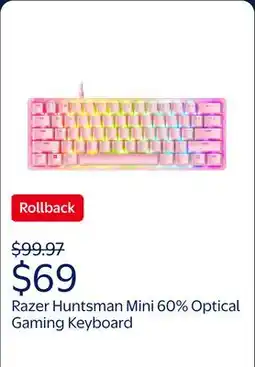 Walmart Razer Huntsman Mini 60% Optical Gaming Keyboard, Clicky Switch, Quartz offer