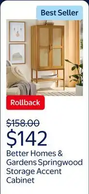 Walmart Better Homes & Gardens Springwood Storage Accent Cabinet, Light Honey Finish offer