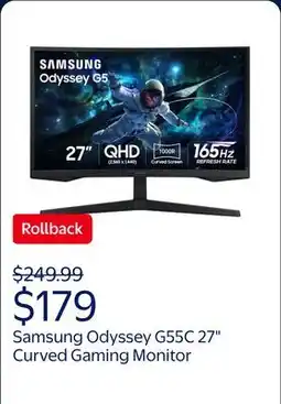 Walmart Samsung 27 Odyssey G55C QHD 165Hz 1ms Curved Gaming Monitor, 4.7 in Depth offer