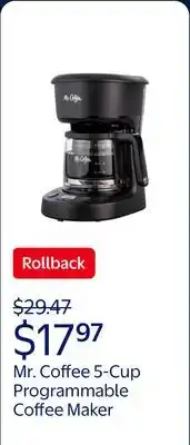 Walmart Mr. Coffee 5-Cup Programmable Coffee Maker offer