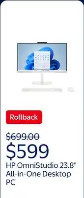 Walmart HP OmniStudio 23.8 Inch All-in-One Desktop PC, Full HD Display, Windows 11 Home, Cashmere White offer