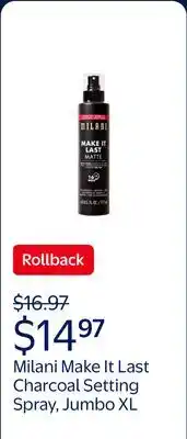 Walmart Milani Make It Last Charcoal Jumbo XL Setting Spray, Matte Finish, Long-Lasting, Mattifying offer