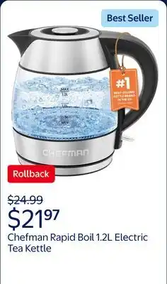 Walmart Chefman Rapid Boil 1.2L Electric Tea Kettle with Removable Lid - Stainless Steel offer