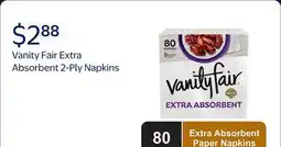 Walmart Vanity Fair Extra Absorbent 6.4 in x 6.45 in 2-Ply White Napkins offer