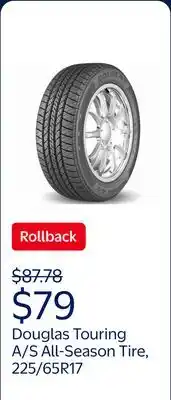 Walmart Douglas Touring A/S 225/65R17 102H All-Season Tire offer