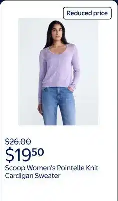 Walmart Scoop Women's Pointelle Knit Cardigan Sweater with Long Sleeves, Lightweight offer