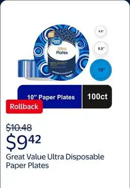 Walmart Great Value Ultra Disposable Paper Plates offer