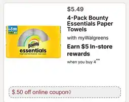 Walgreens 4-Pack Bounty Essentials Paper Towels offer