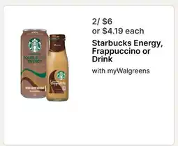 Walgreens Starbucks Energy, Frappuccino or Drink offer