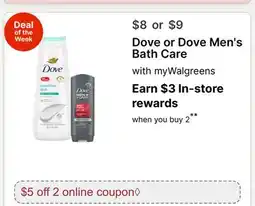 Walgreens Dove or Dove Men's Bath Care offer