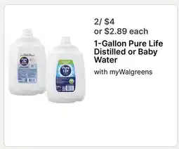 Walgreens 1-Gallon Pure Life Distilled or Baby Water offer