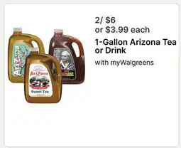 Walgreens 1-Gallon Arizona Tea or Drink offer
