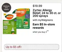 Walgreens Zyrtec Allergy Relief, 24 to 30 ct. or 200 sprays offer