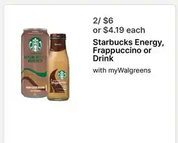 Walgreens Starbucks Energy, Frappuccino or Drink offer
