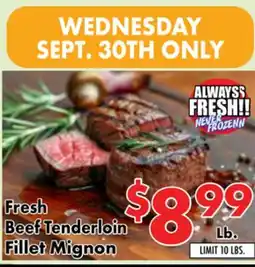 Valley Marketplace Fresh Beef Tenderloin Fillet Mignon offer