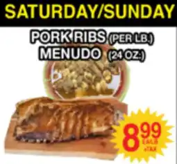 Superior Grocers PORK RIBS (PER LB.) MENUDO (24 OZ.) offer