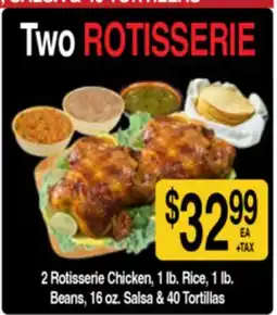 Superior Grocers 2 Rotisserie Chicken, 1 lb. Rice, 1 lb. Beans, 16 oz. Salsa & 40 Tortillas offer