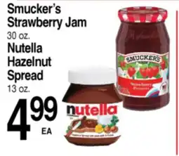 Superior Grocers Smucker's Strawberry Jam 30 oz. Nutella Hazelnut Spread 13 oz offer