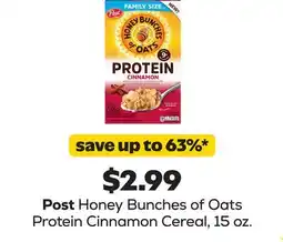 Grocery Outlet Post Honey Bunches of Oats Protein Cinnamon Cereal offer