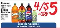 El Super Refrescos Pepsi o Crush 2 Liters Bebida Deportiva Gatorade offer