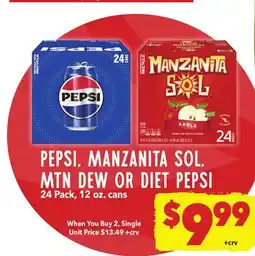 Vallarta Supermarkets PEPSI, MANZANITA SOL, MTN DEW OR DIET PEPSI offer