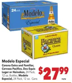 Vallarta Supermarkets Modelo Especial Corona Extra and Familiar, Cerveza Pacifico, Dos Equis Lager or Heineken offer