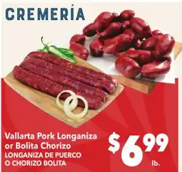 Vallarta Supermarkets Vallarta Pork Longaniza or Bolita Chorizo/LONGANIZA DE PUERCO O CHORIZO BOLITA offer