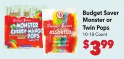 Vallarta Supermarkets Budget Saver Monster Or Twin Pops offer