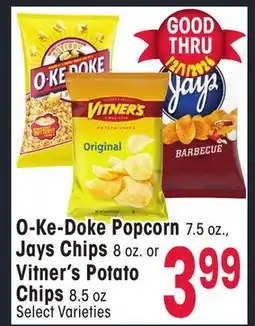 Jewel-Osco O-Ke-Doke Popcorn O-Ke-Doke Popcorn 7.5 oz., Jays Chips 8 oz. or Vitner's Potato Chips 8.5 oz offer