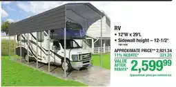 Menards RV, 12'W x 29'L, Sidewall height – 12-1/2' offer