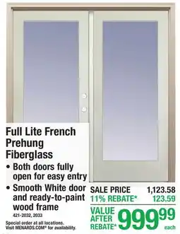 Menards Full Lite French Prehung Fiberglass offer